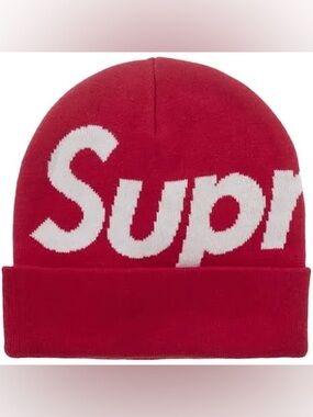 Supreme Red Knit Logo Beanie for Kids